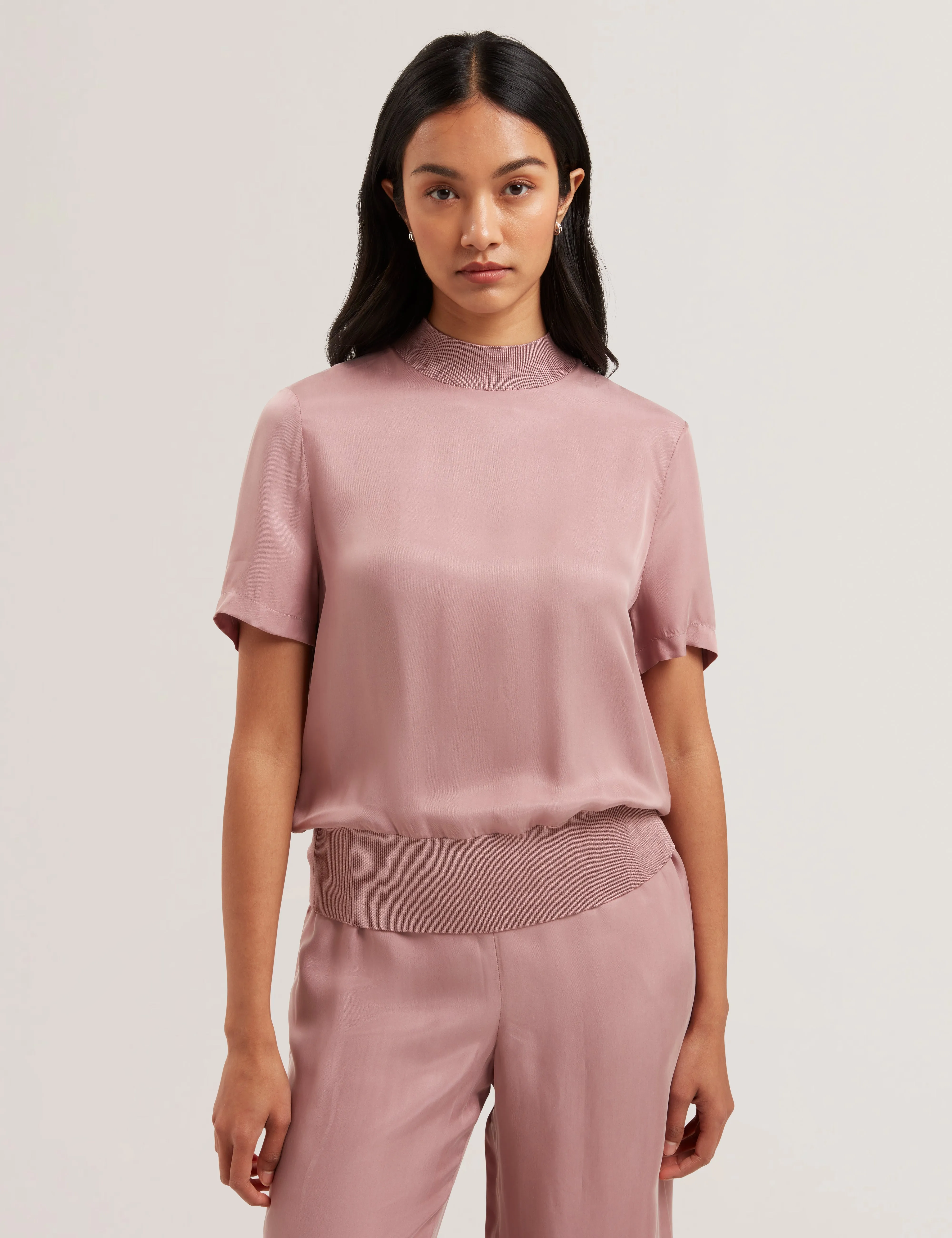 Anyaaa Cupro Woven Front Short Sleeve Tee Petal Pink