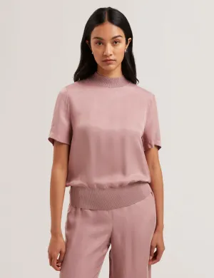 Anyaaa Cupro Woven Front Short Sleeve Tee Petal Pink