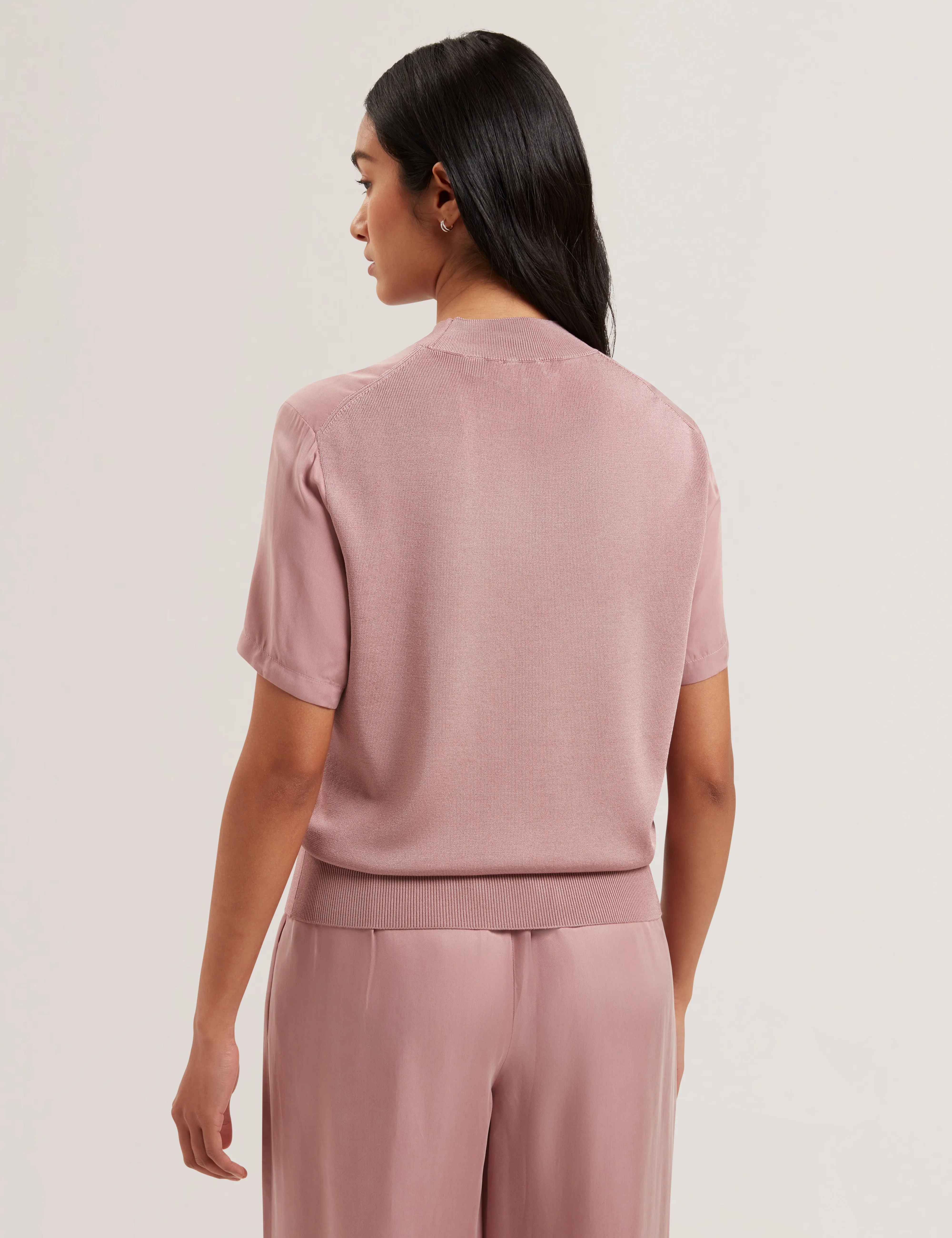 Anyaaa Cupro Woven Front Short Sleeve Tee Petal Pink