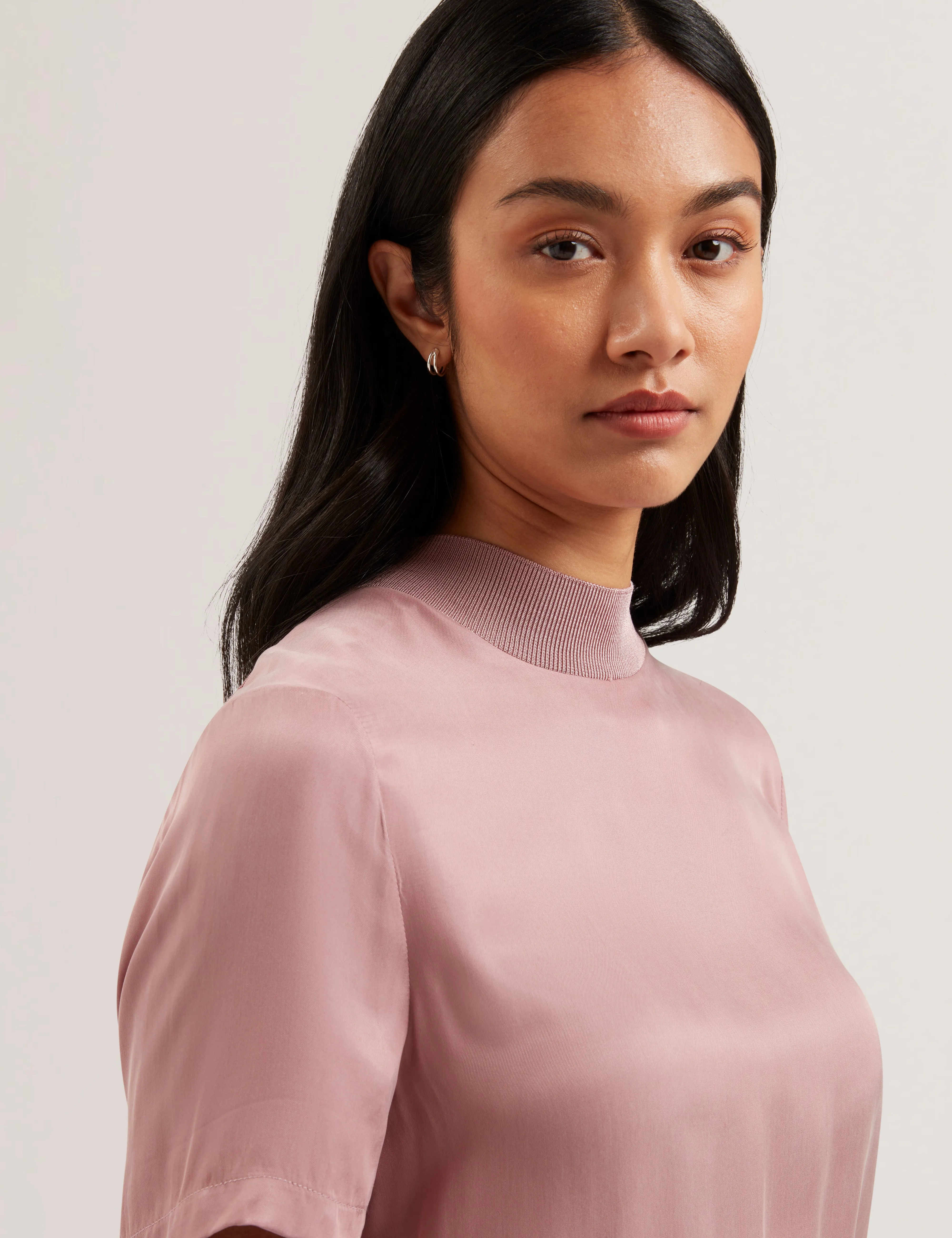 Anyaaa Cupro Woven Front Short Sleeve Tee Petal Pink