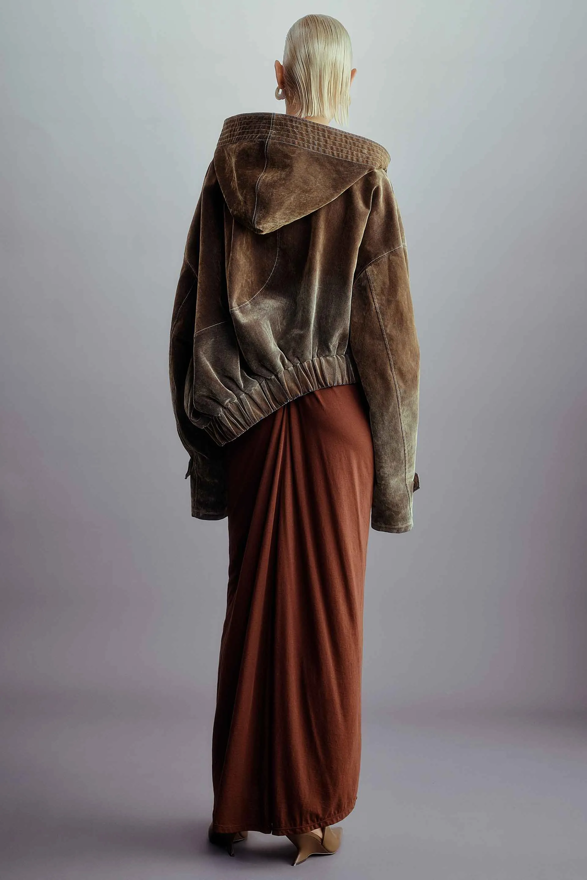 Asymmetric Washed Velvet Structured Jacket