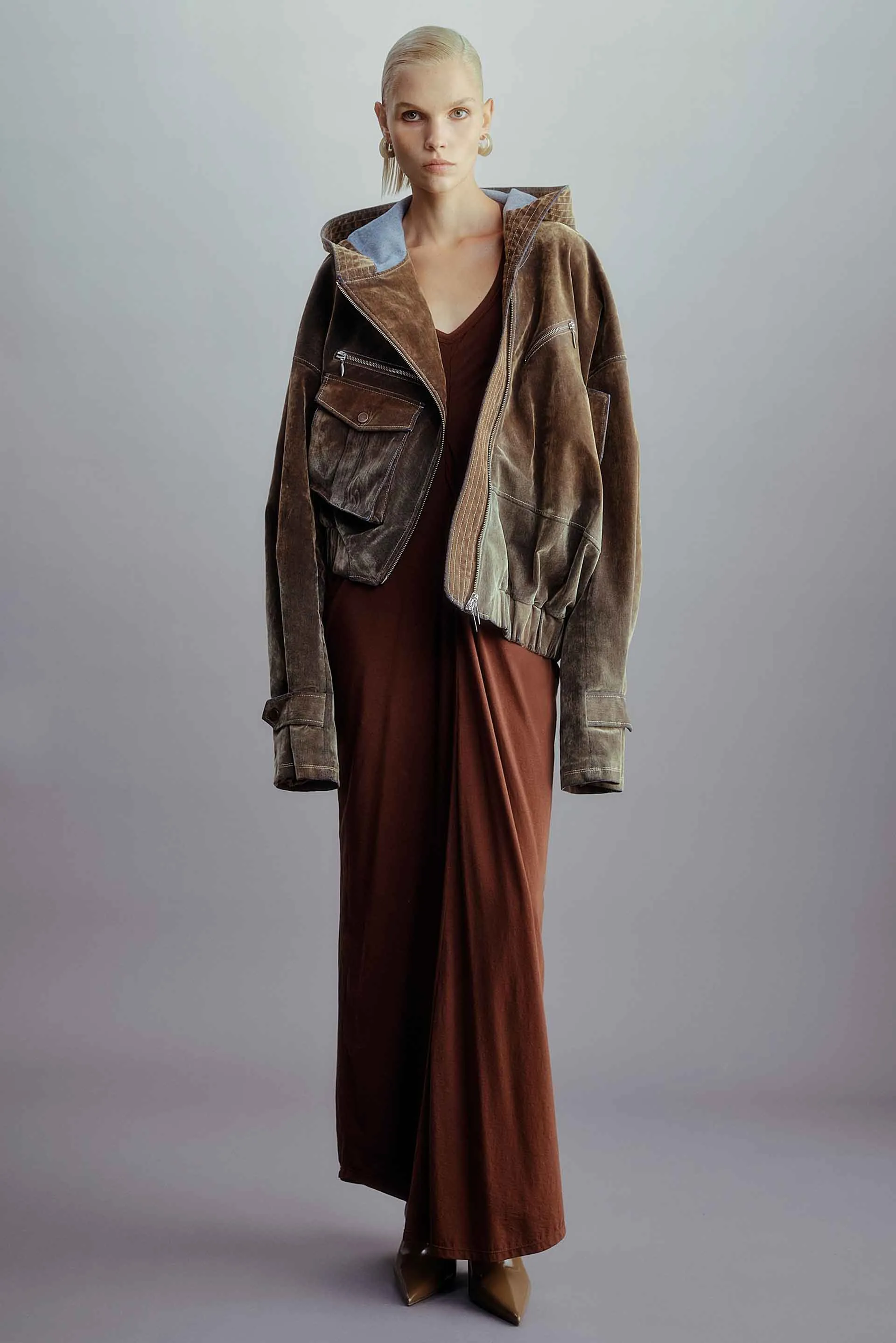 Asymmetric Washed Velvet Structured Jacket