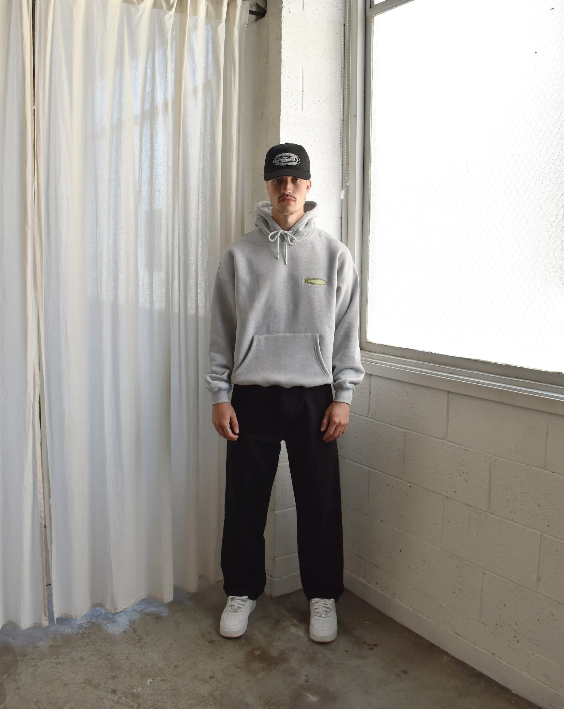 Badge Hoodie - Heather Grey (Embroidered & Screen-Print Logo)
