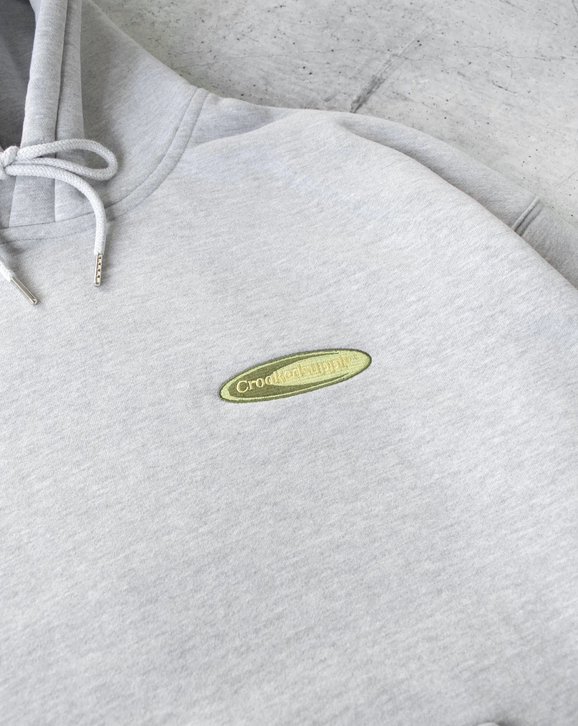 Badge Hoodie - Heather Grey (Embroidered & Screen-Print Logo)