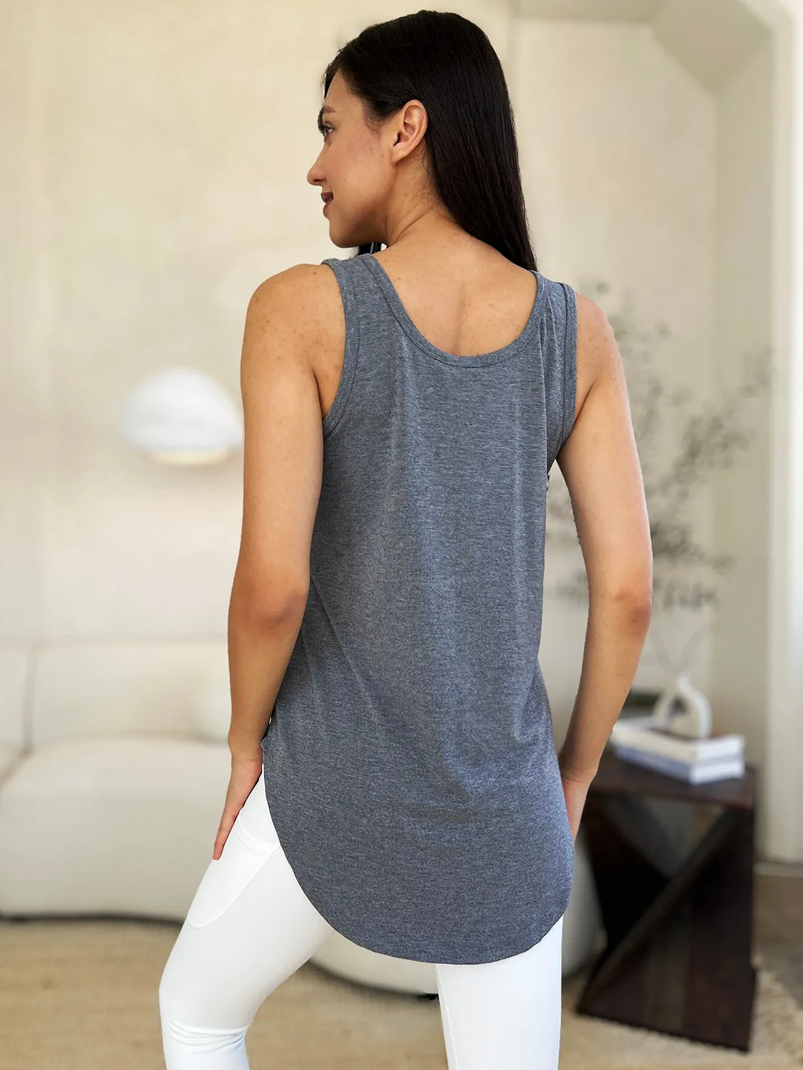 Basic Bae Round Neck Curved Hem Tank Stylish Comfortable Sleeveless Summer Top