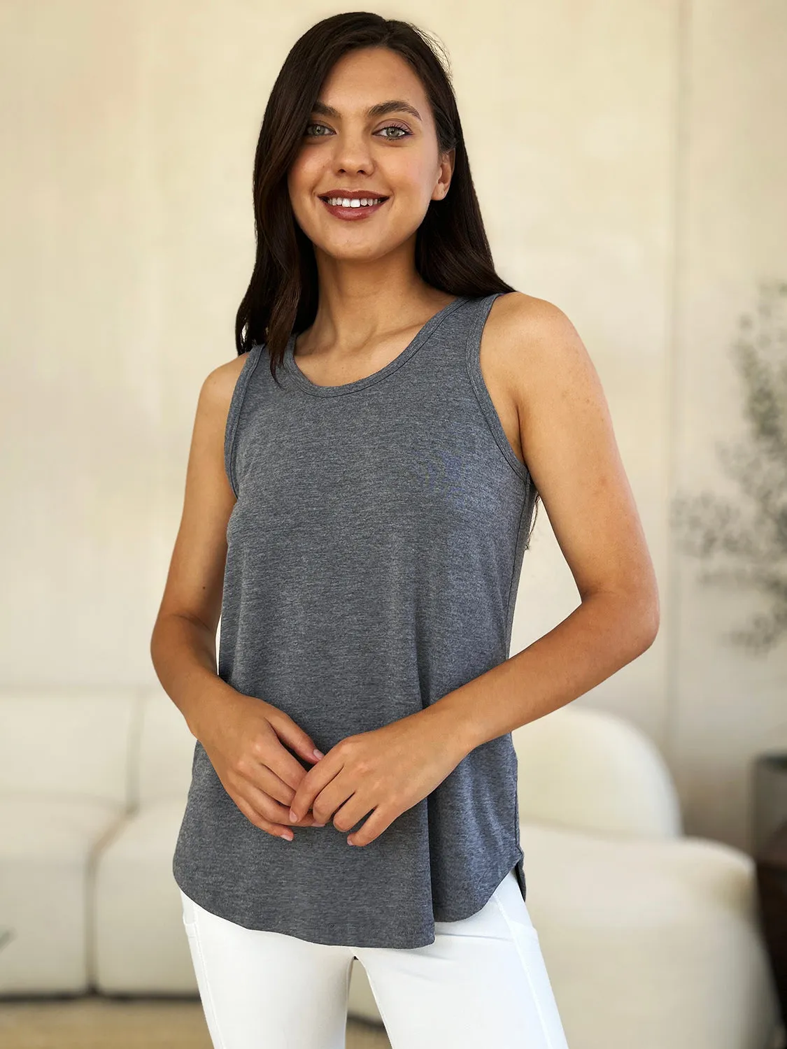 Basic Bae Round Neck Curved Hem Tank Stylish Comfortable Sleeveless Summer Top