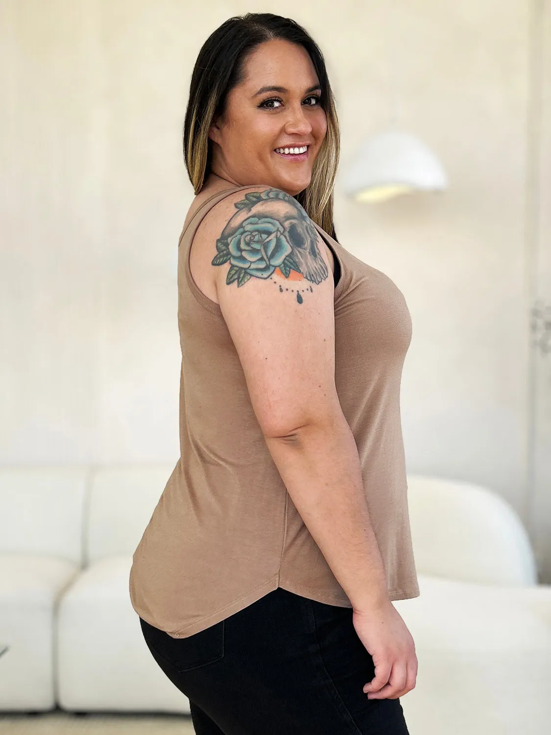 Basic Bae Round Neck Curved Hem Tank Stylish Comfortable Sleeveless Summer Top