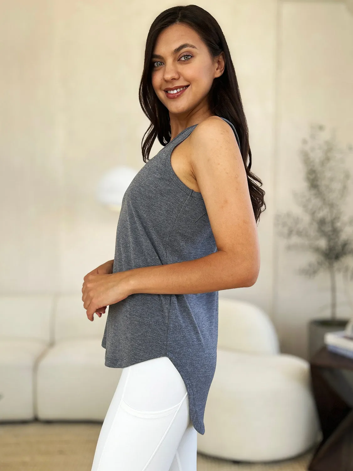 Basic Bae Round Neck Curved Hem Tank Stylish Comfortable Sleeveless Summer Top