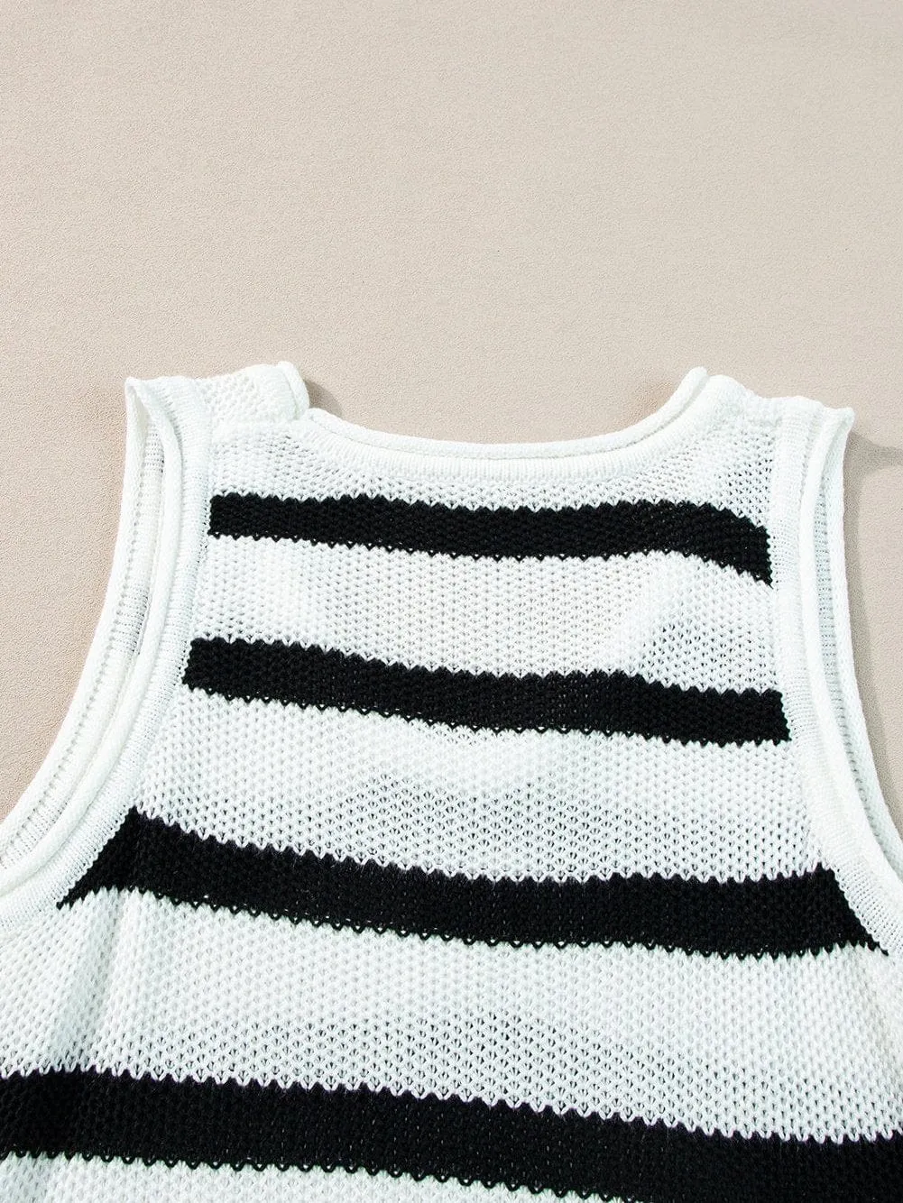 Beige Striped Fringe Detail Tank Top From MsDressly