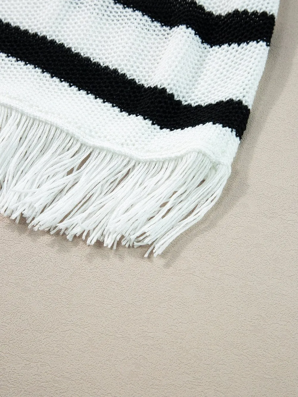 Beige Striped Fringe Detail Tank Top From MsDressly