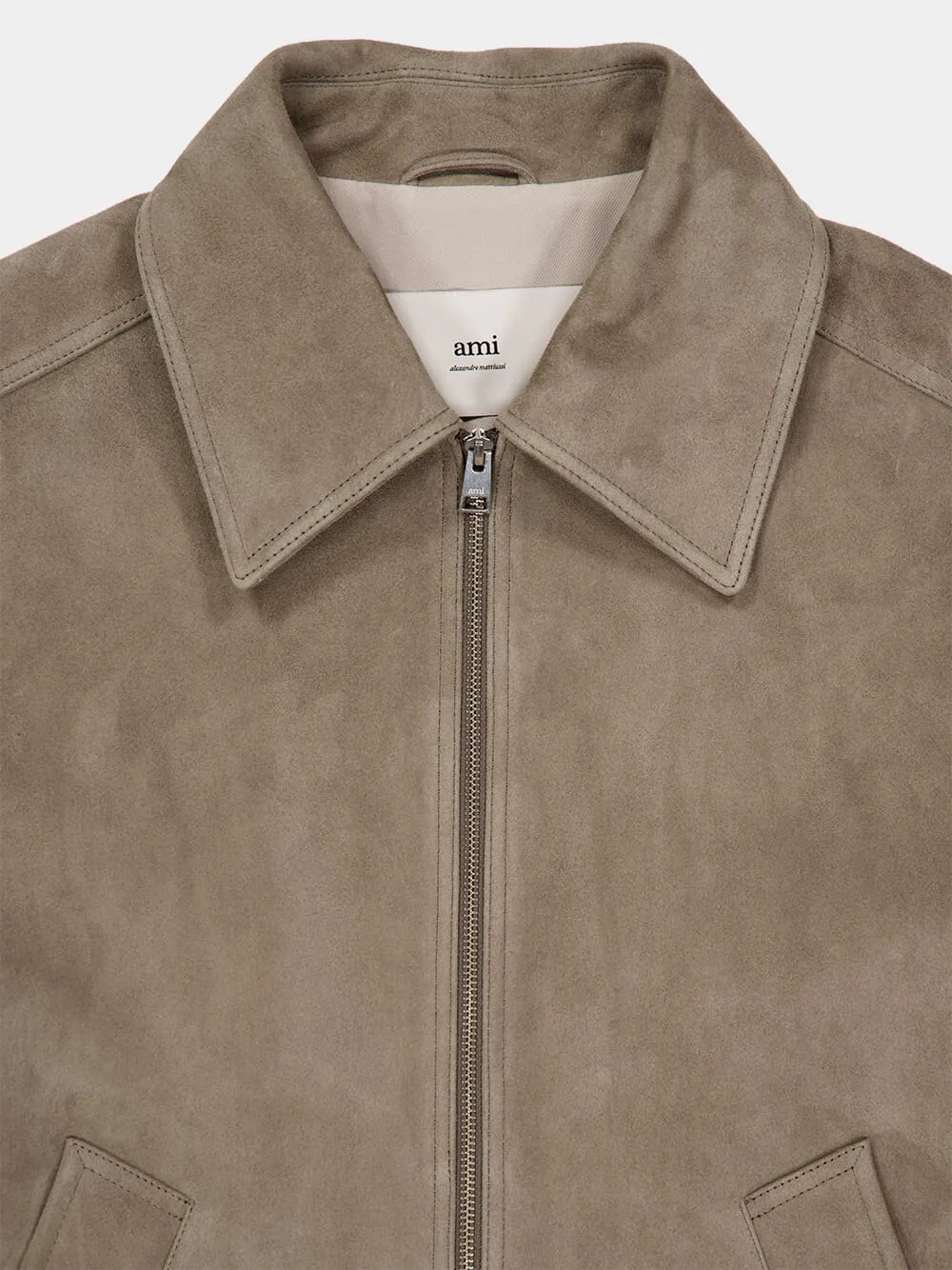 Beige Suede Zip-Up Jacket