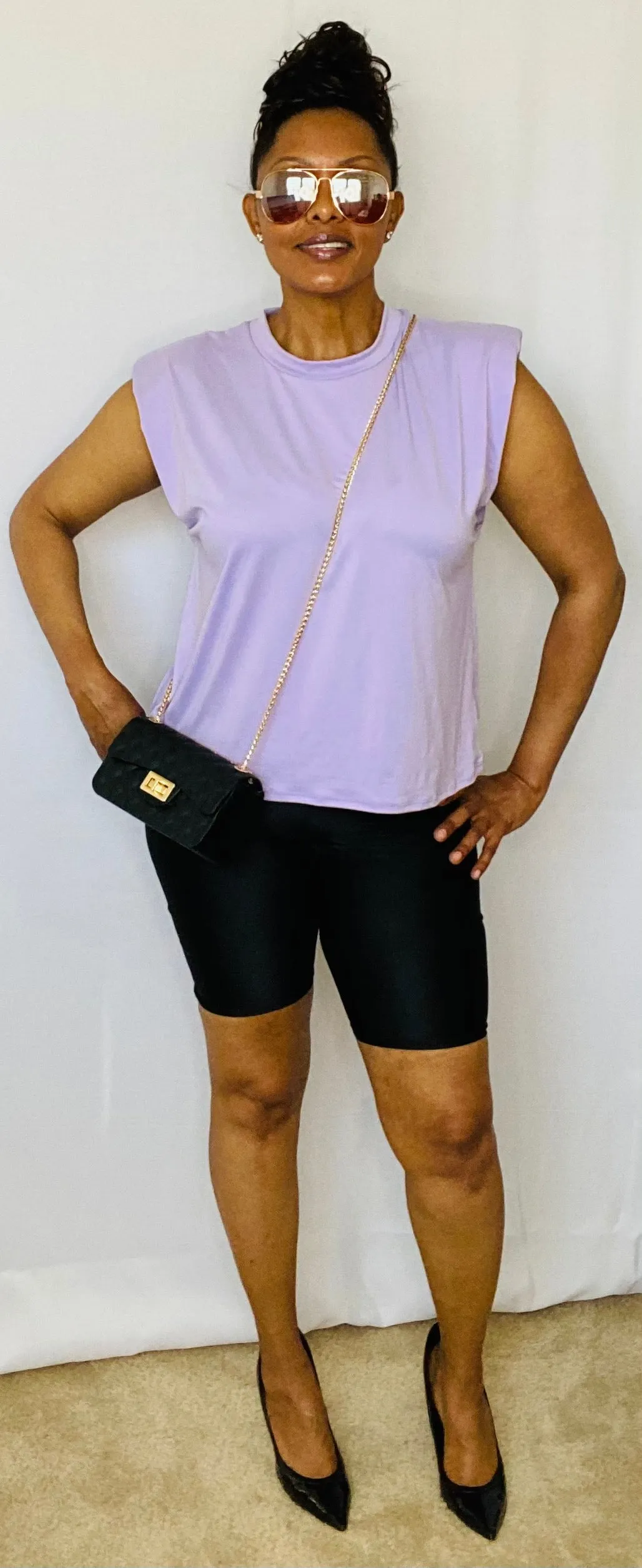 Biker Shorts Paired with Powder Top