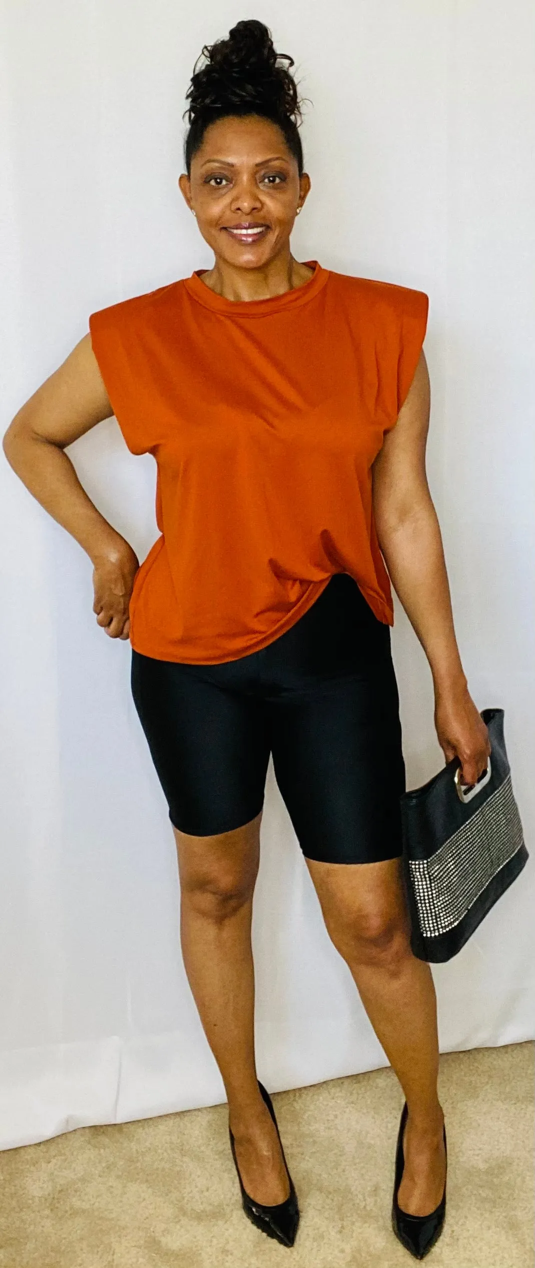 Biker Shorts Paired with Powder Top