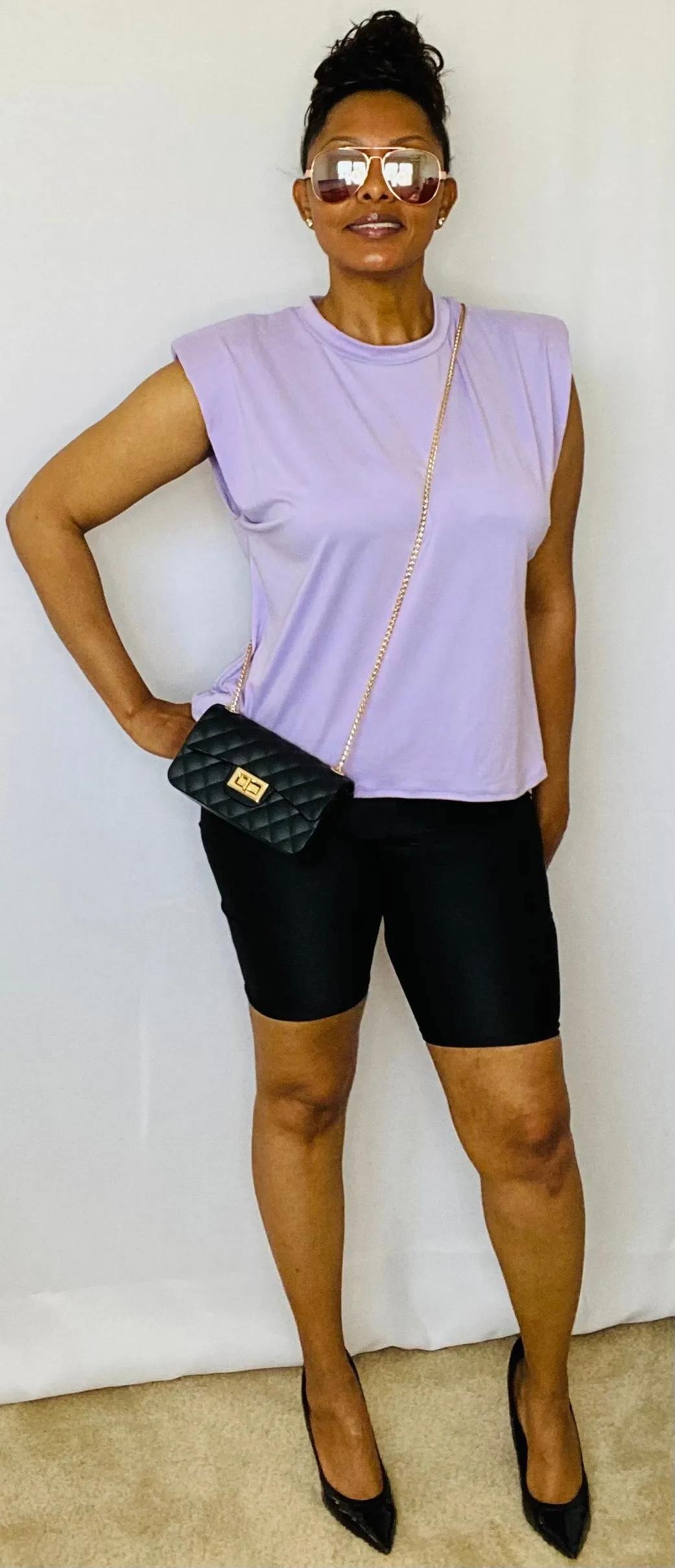 Biker Shorts Paired with Powder Top