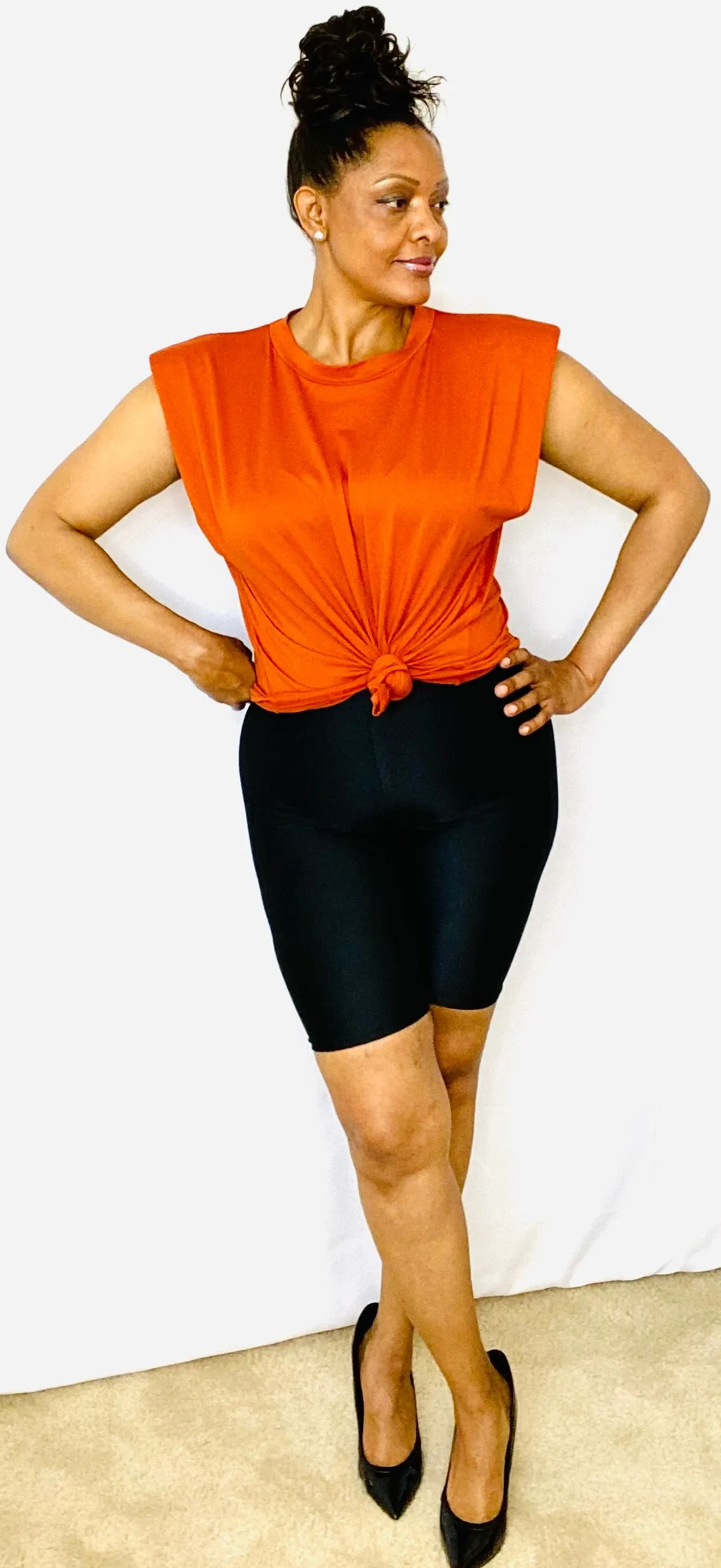 Biker Shorts Paired with Powder Top
