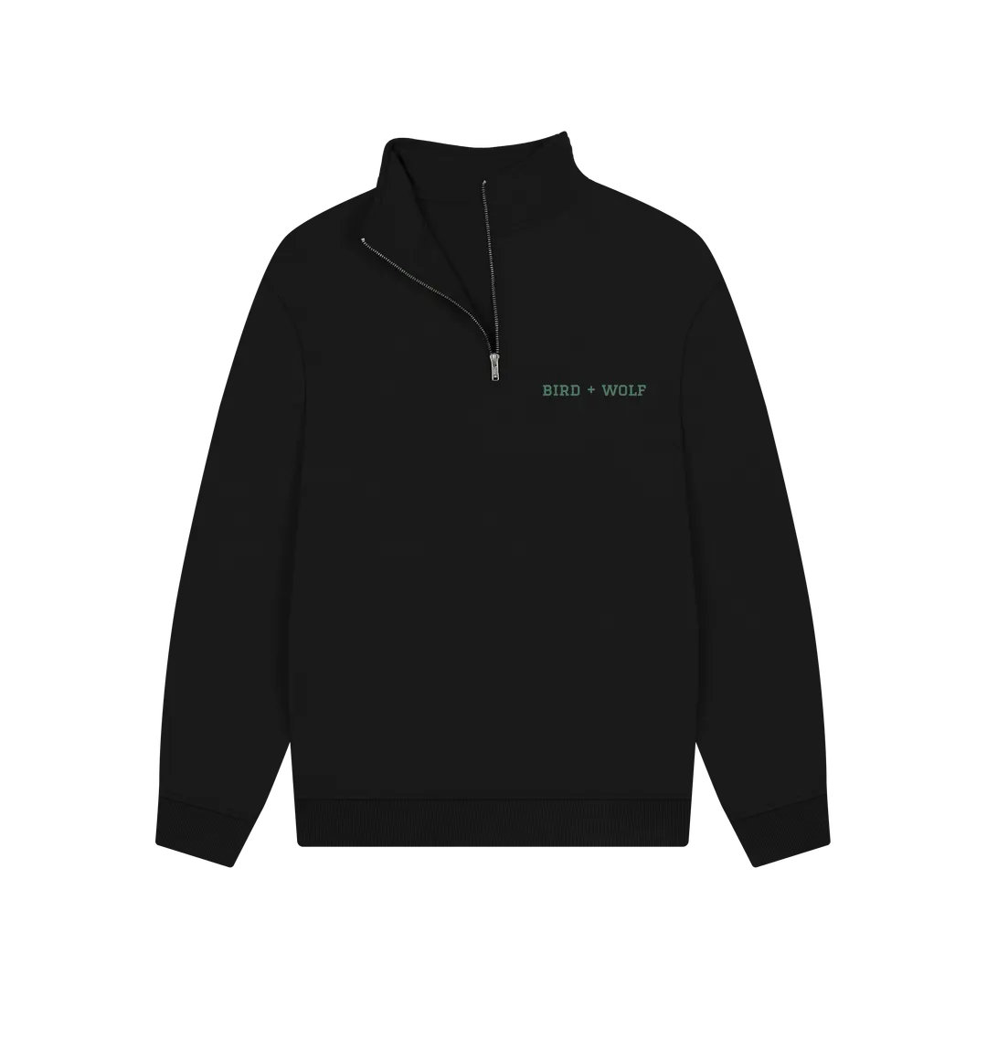 Bird   Wolf Quarter Zip Cosy Sweatshirt  (Green lettering)