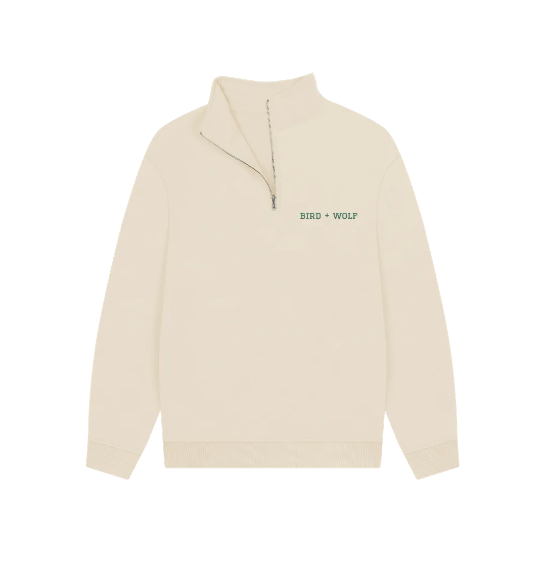 Bird   Wolf Quarter Zip Cosy Sweatshirt  (Green lettering)