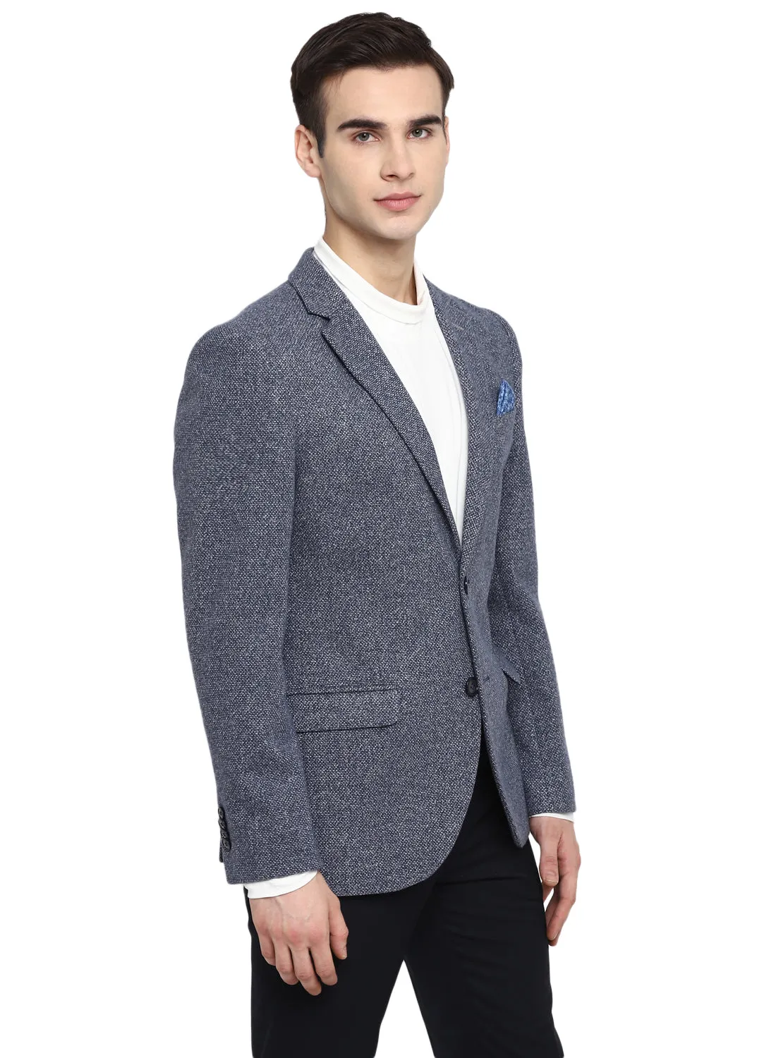 Blue Knit Structured Casual Jacket