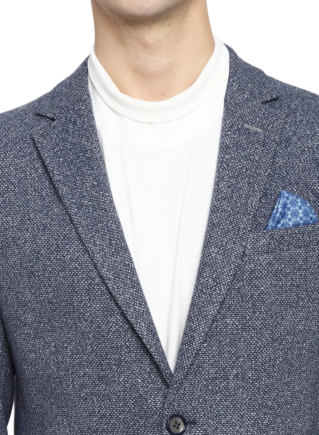 Blue Knit Structured Casual Jacket
