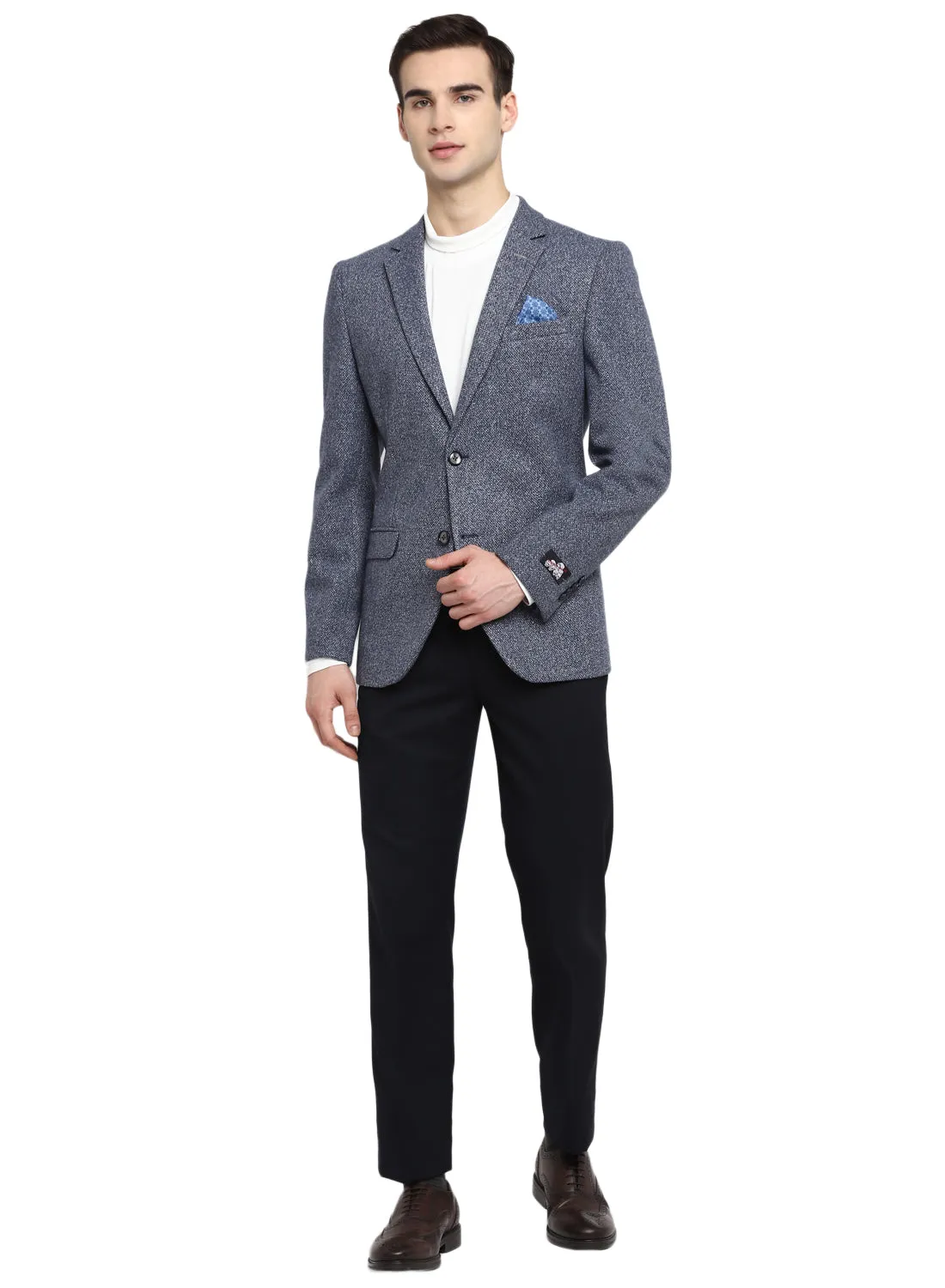 Blue Knit Structured Casual Jacket