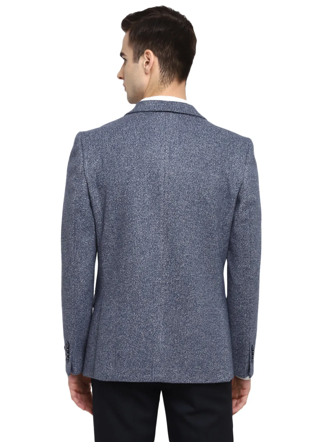 Blue Knit Structured Casual Jacket
