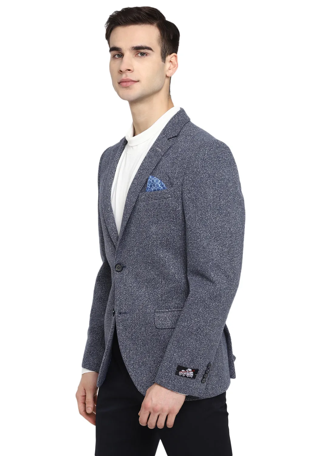 Blue Knit Structured Casual Jacket