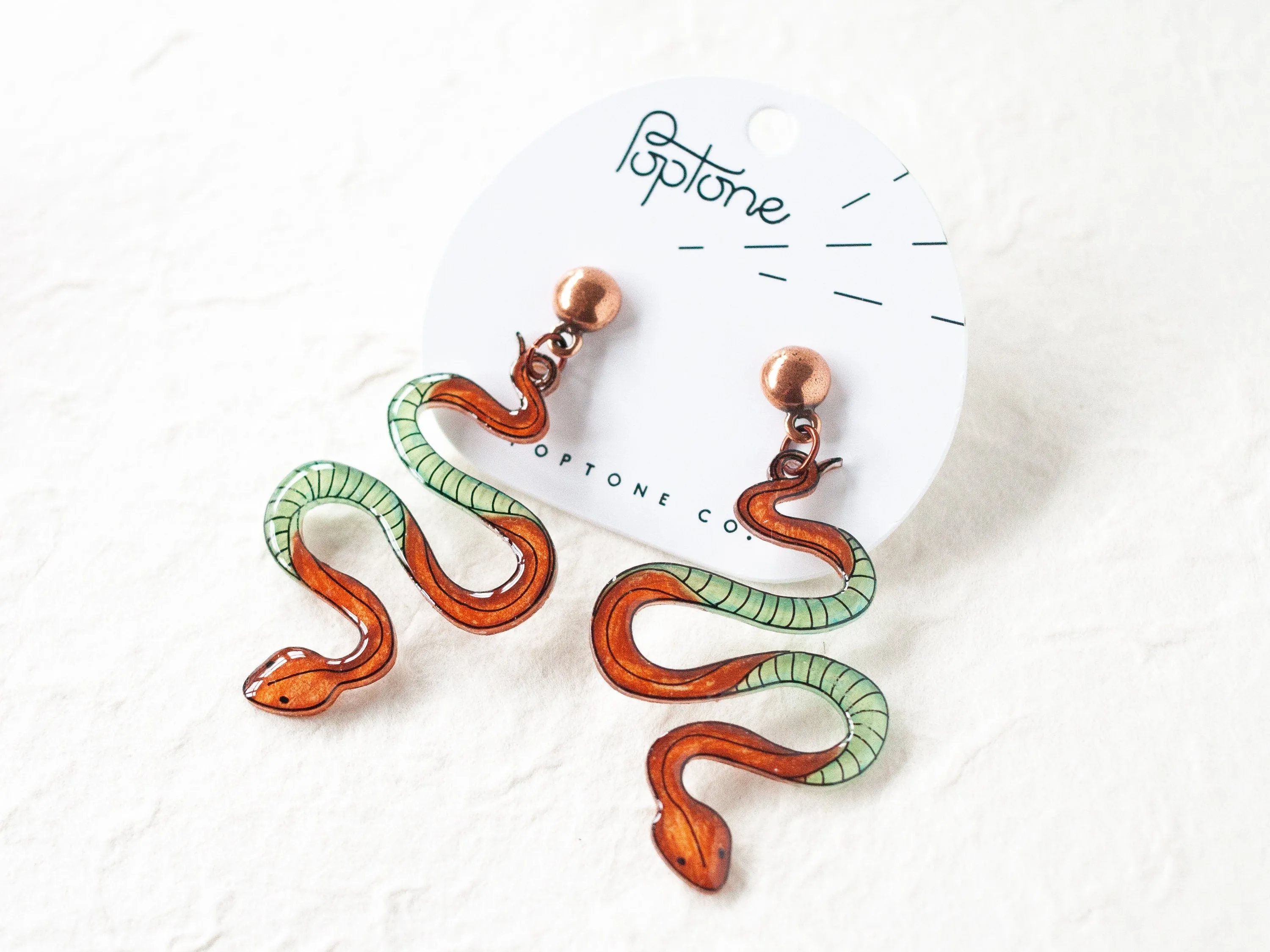 Boho Snake Serpent Earrings/detailed snake Statement earrings bronze and green