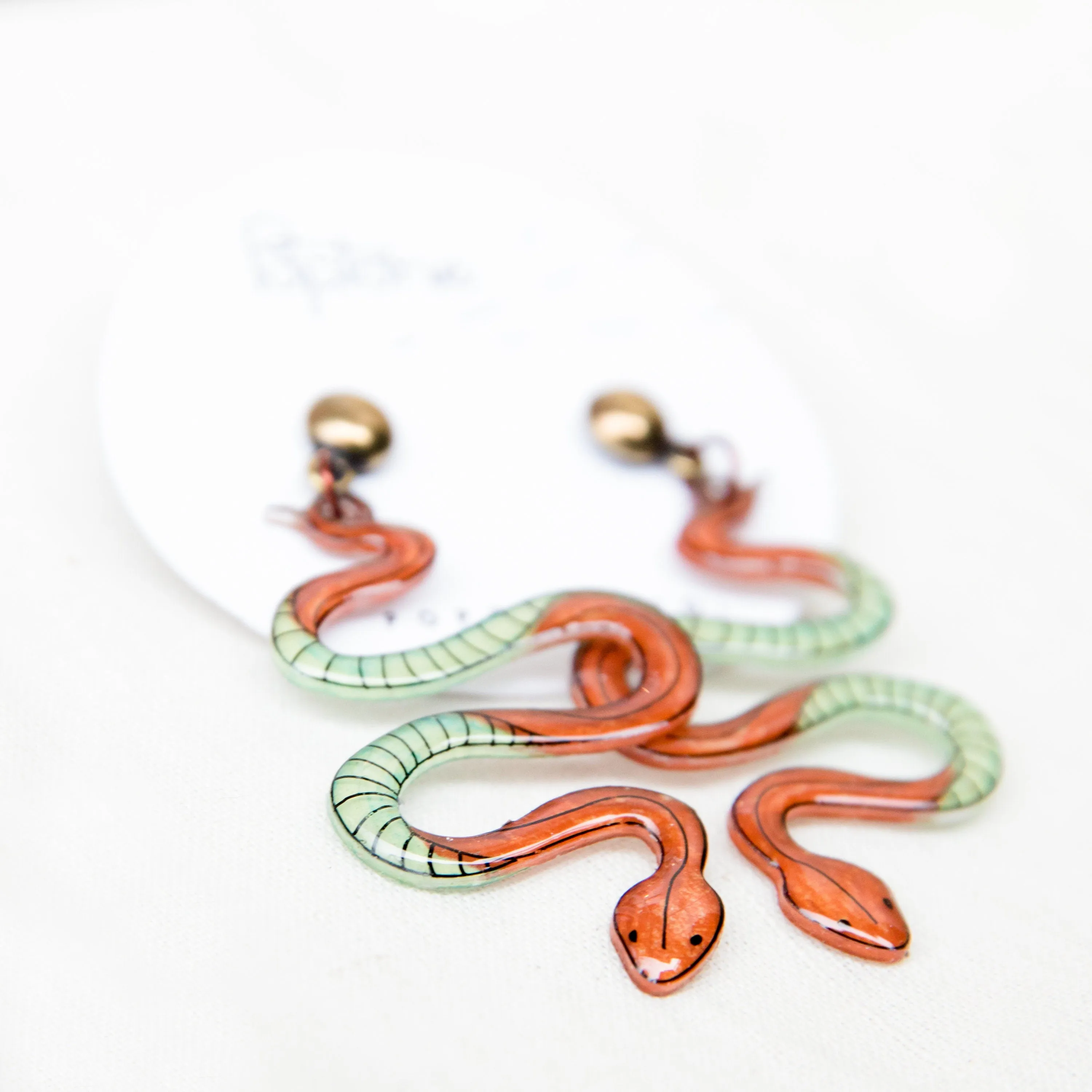 Boho Snake Serpent Earrings/detailed snake Statement earrings bronze and green