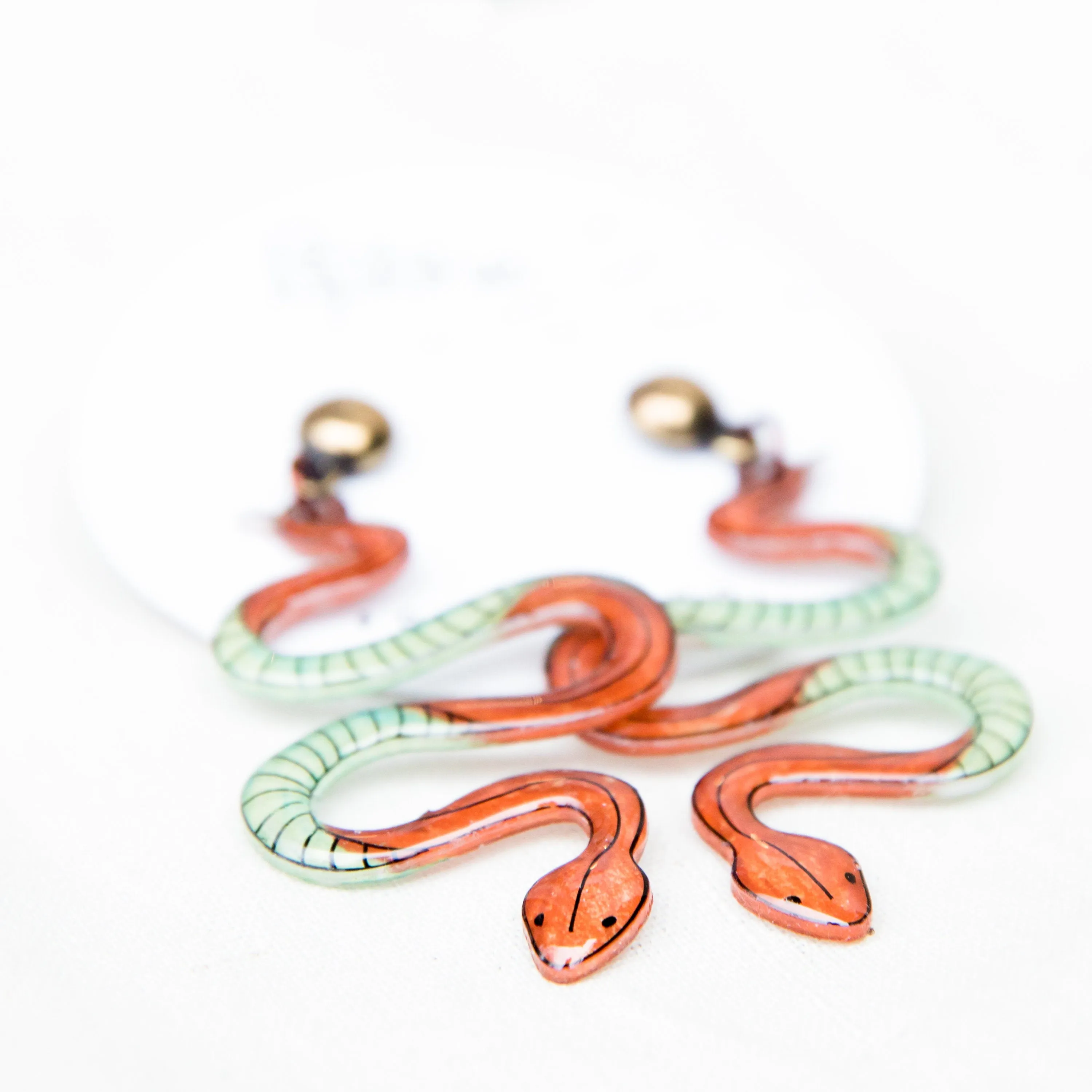 Boho Snake Serpent Earrings/detailed snake Statement earrings bronze and green