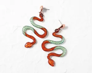 Boho Snake Serpent Earrings/detailed snake Statement earrings bronze and green
