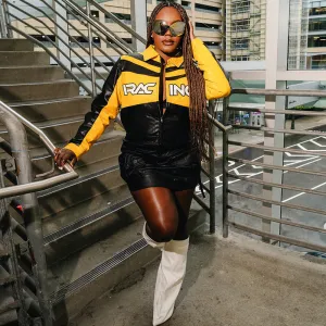 Bold Embroidered Contrasting Color Long-Sleeve Zipper Jacket for Winter Style