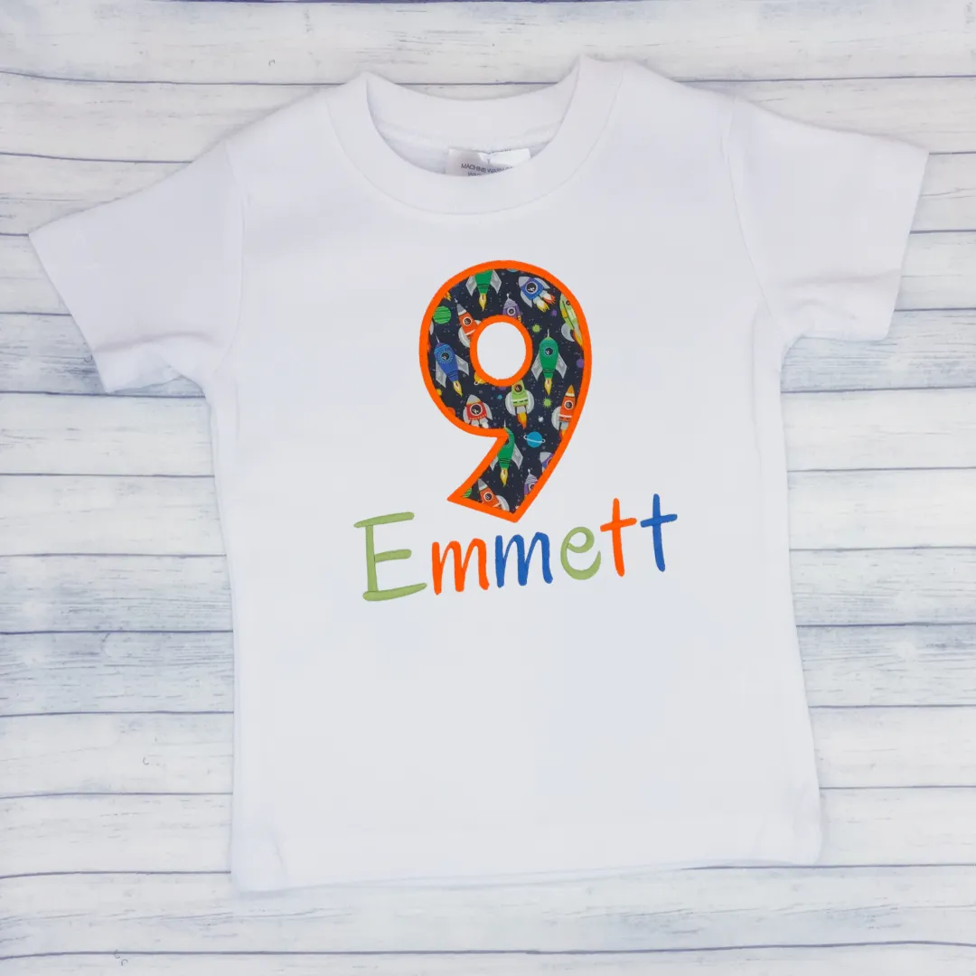 Boys Birthday Rocket Ship Shirt (age 1-9)