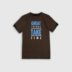 Boys Soft Cotton Printed Brown T-Shirt