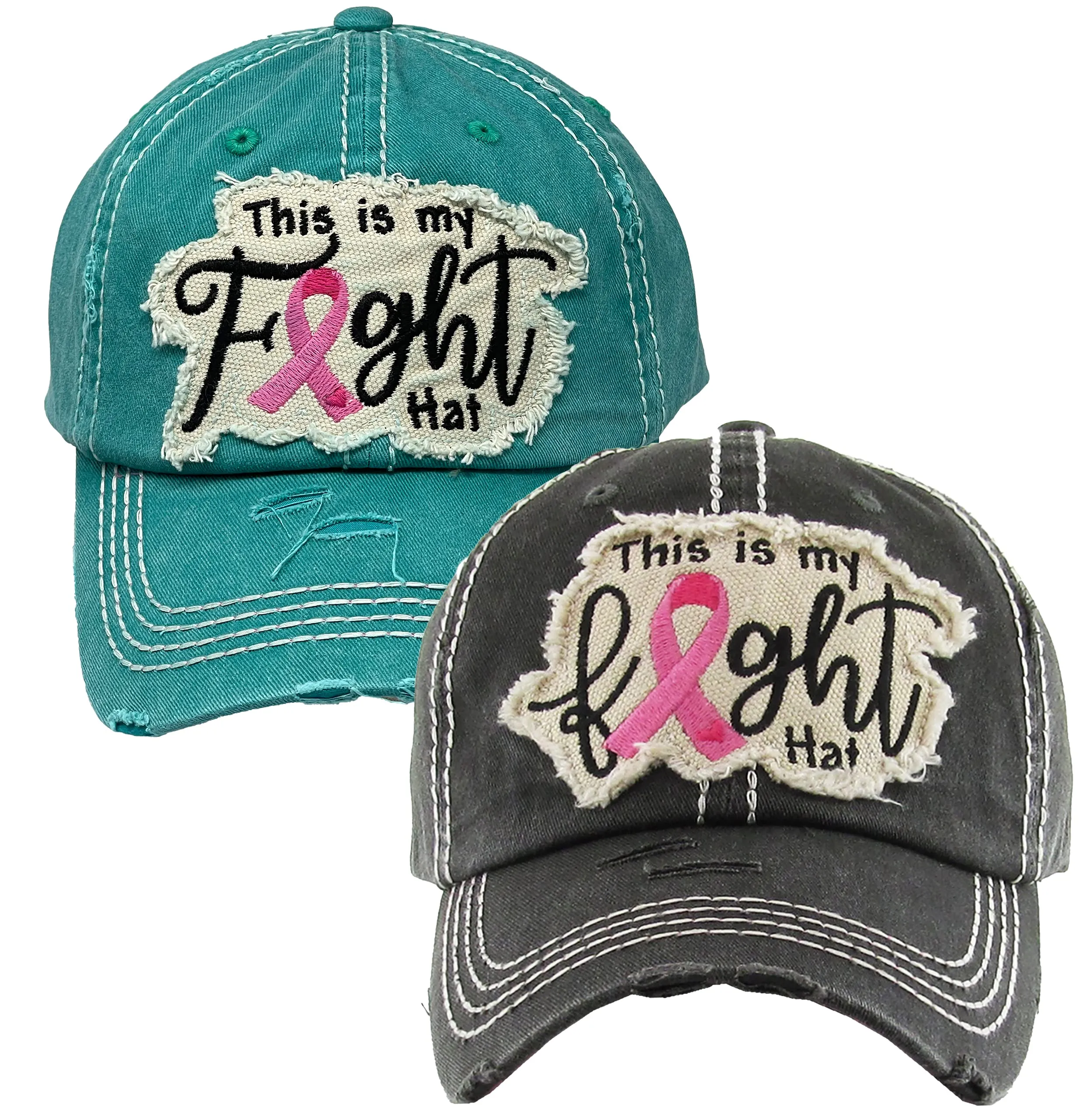 Breast Cancer Awareness Shredded Baseball Cap by Funky Junque