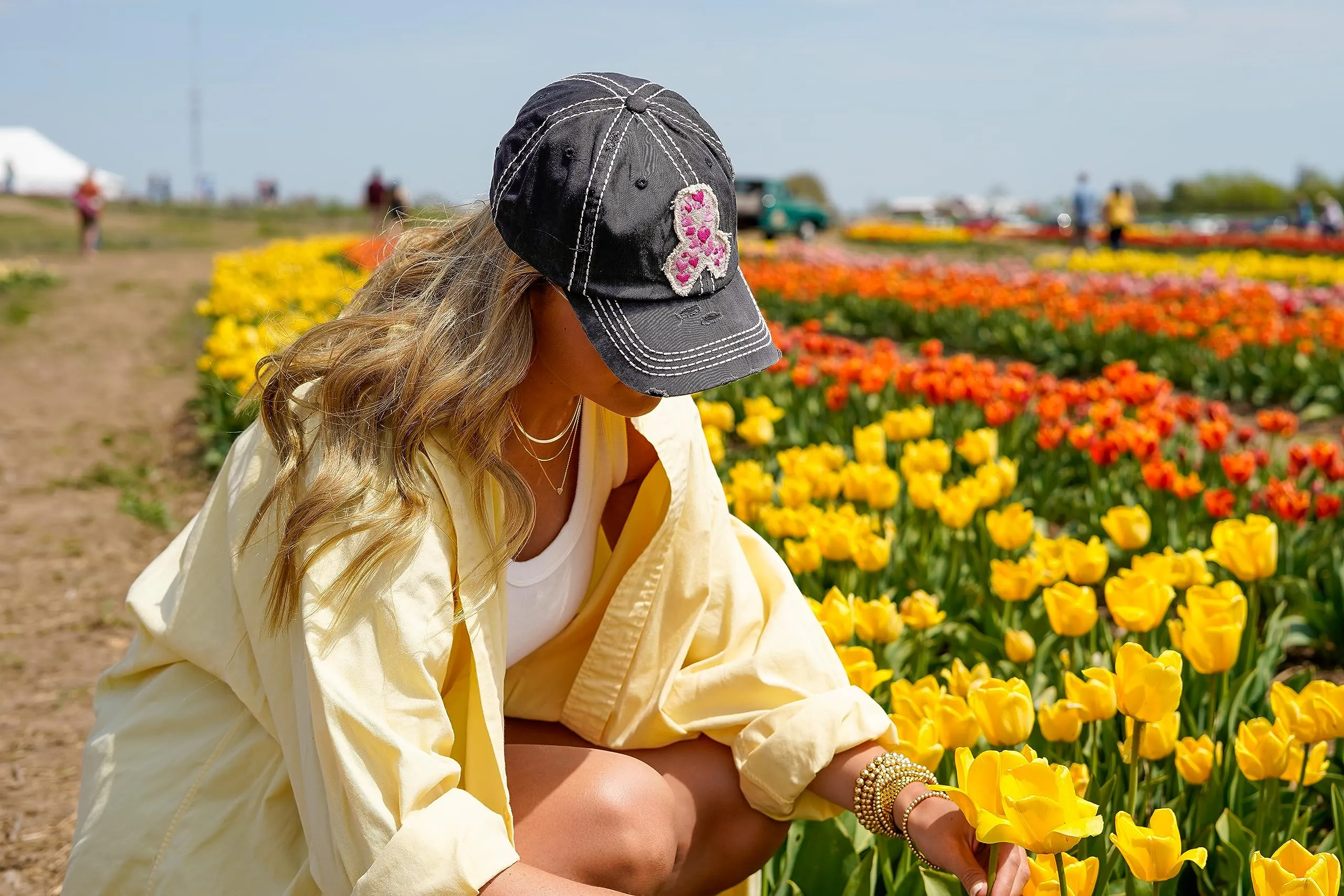 Breast Cancer Awareness Shredded Baseball Cap by Funky Junque
