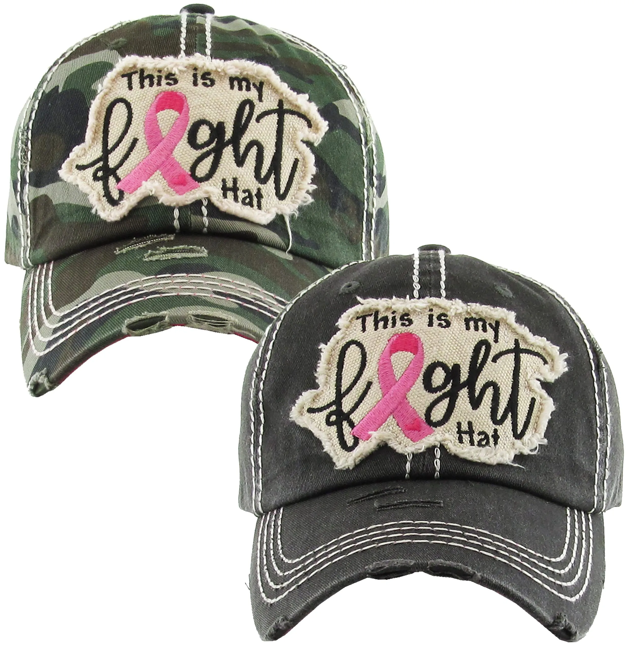 Breast Cancer Awareness Shredded Baseball Cap by Funky Junque