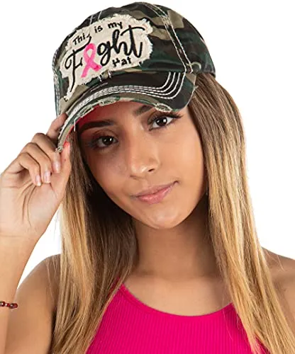 Breast Cancer Awareness Shredded Baseball Cap by Funky Junque