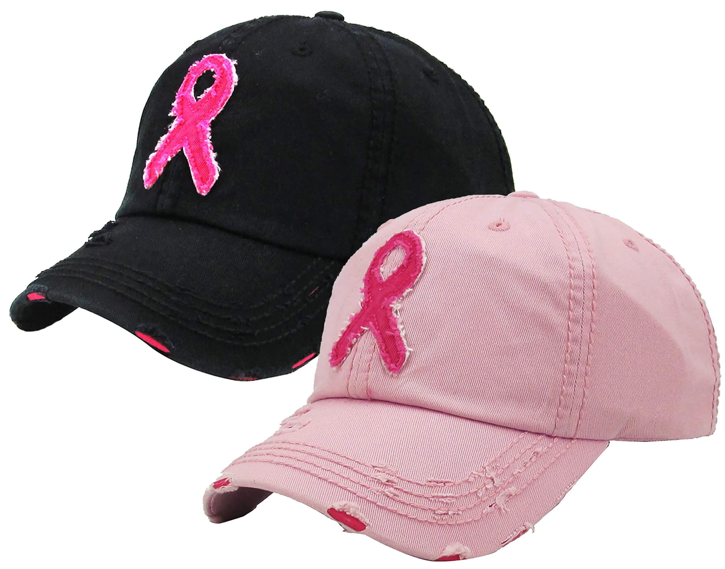Breast Cancer Awareness Shredded Baseball Cap by Funky Junque