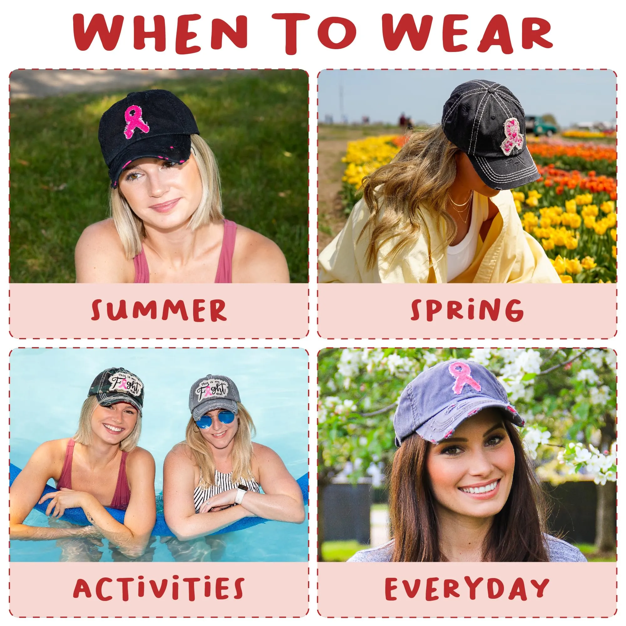 Breast Cancer Awareness Shredded Baseball Cap by Funky Junque