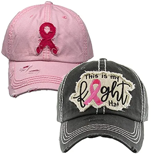Breast Cancer Awareness Shredded Baseball Cap by Funky Junque