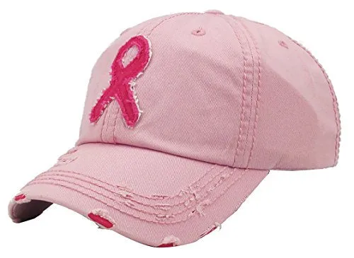 Breast Cancer Awareness Shredded Baseball Cap by Funky Junque