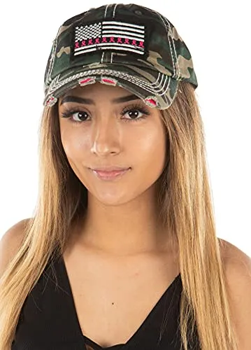Breast Cancer Awareness Shredded Baseball Cap by Funky Junque