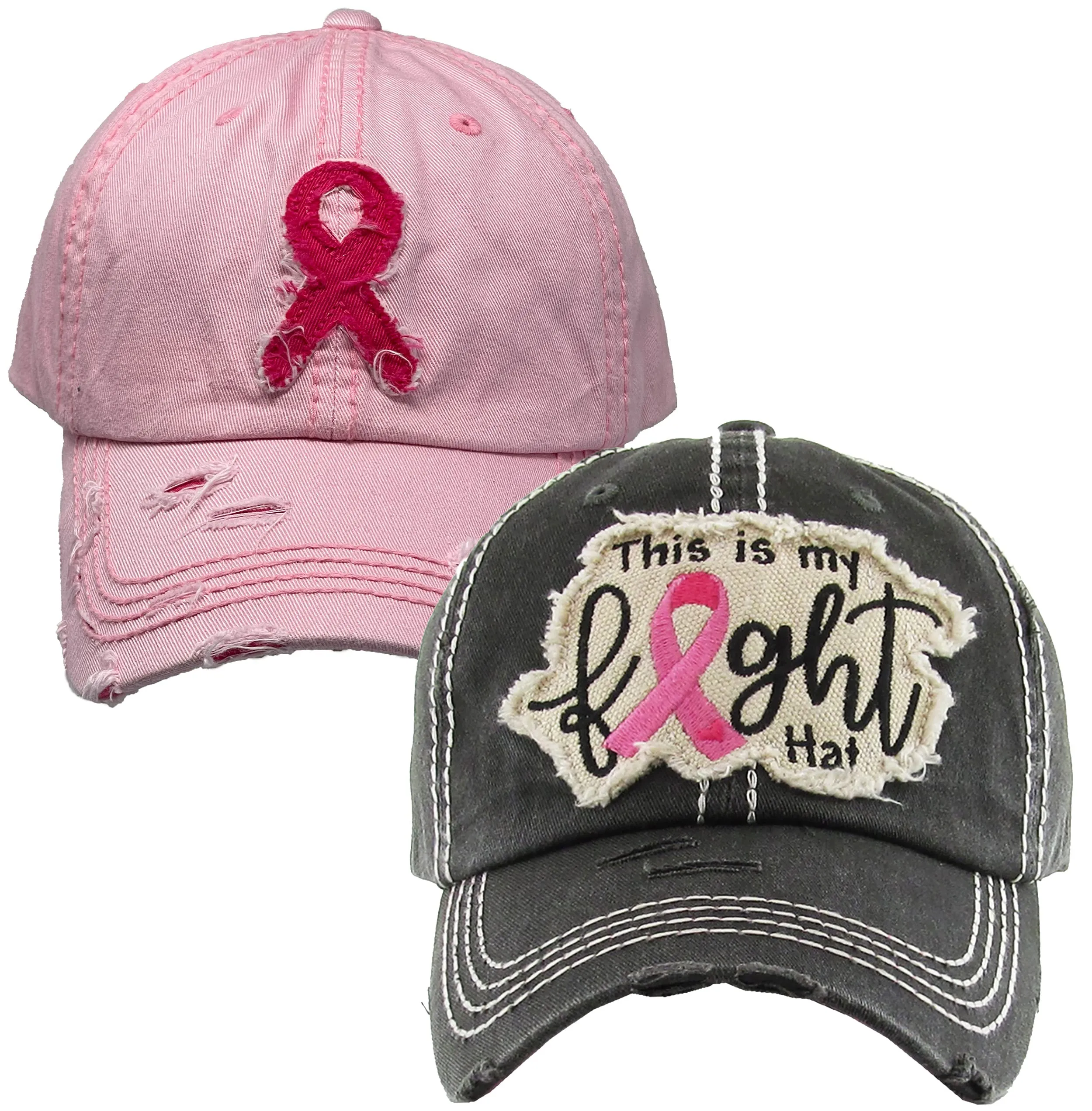 Breast Cancer Awareness Shredded Baseball Cap by Funky Junque