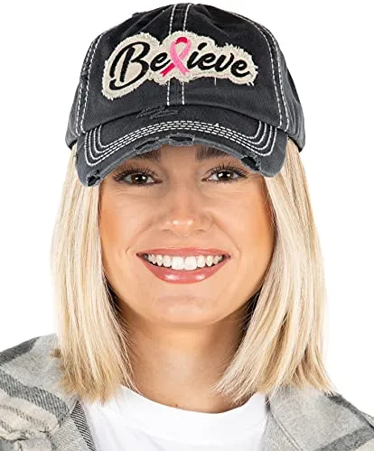 Breast Cancer Awareness Shredded Baseball Cap by Funky Junque