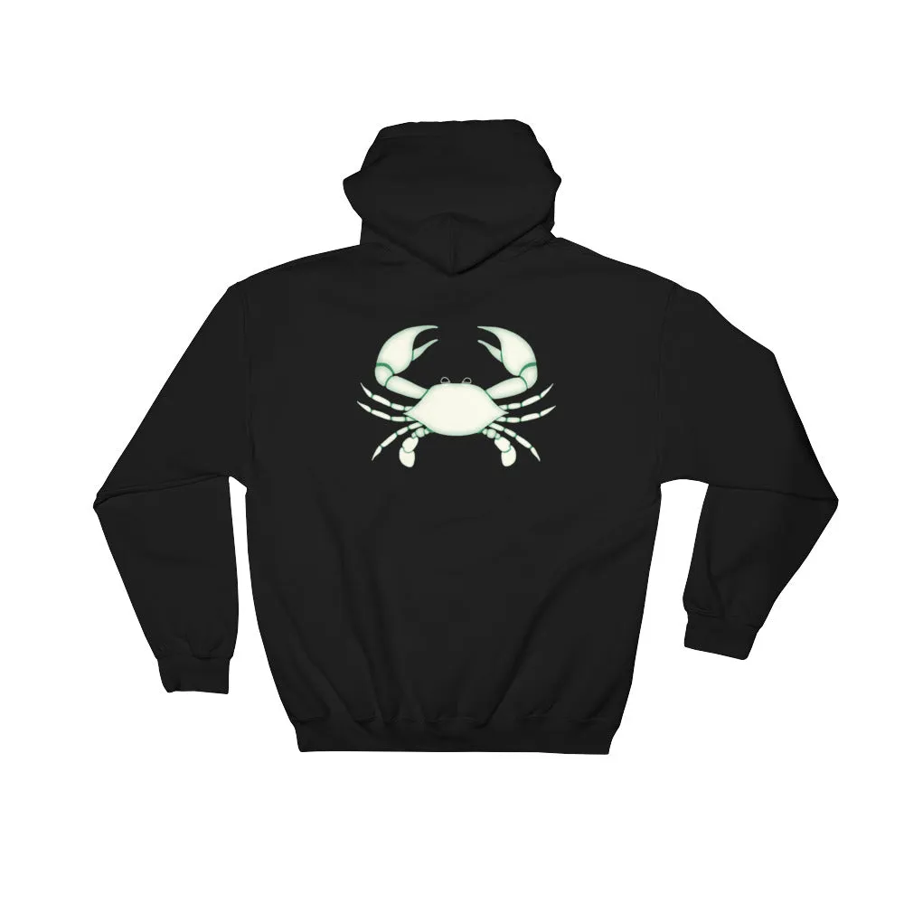 CANCER HOODIE - Zodiac Symbol Print on Front and White Crab on Back - Hooded Sweatshirt for Men