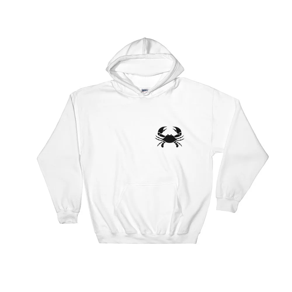 CANCER HOODIE - Zodiac Symbol Print on Front and White Crab on Back - Hooded Sweatshirt for Men