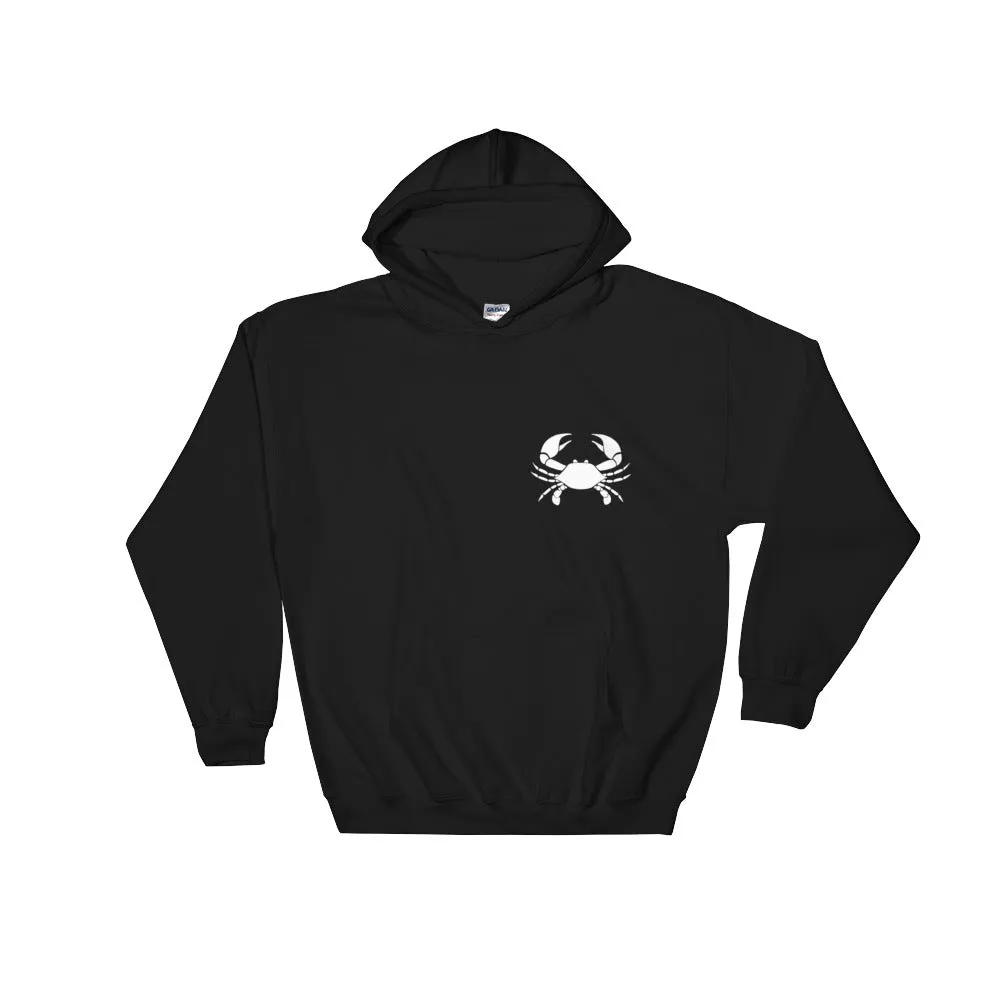 CANCER HOODIE - Zodiac Symbol Print on Front and White Crab on Back - Hooded Sweatshirt for Men