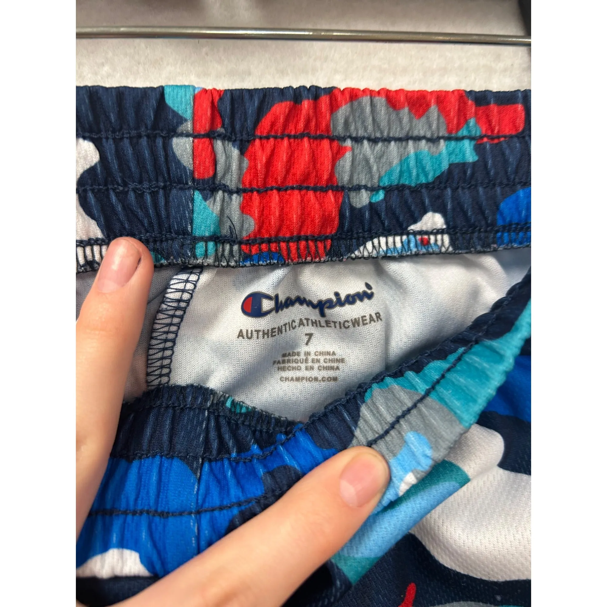 Champion Kids Camo Athletic Shorts Blue/Red/White Mesh #6993