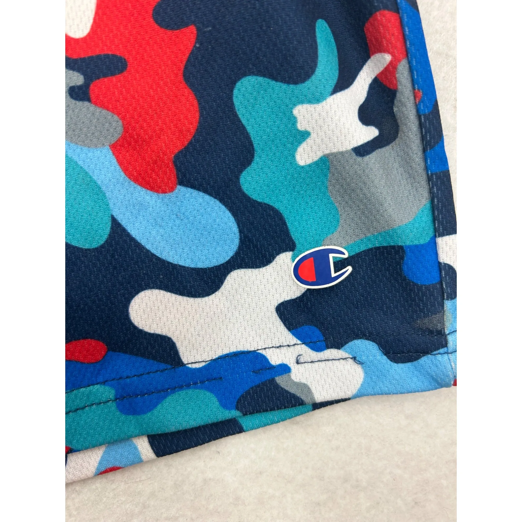 Champion Kids Camo Athletic Shorts Blue/Red/White Mesh #6993