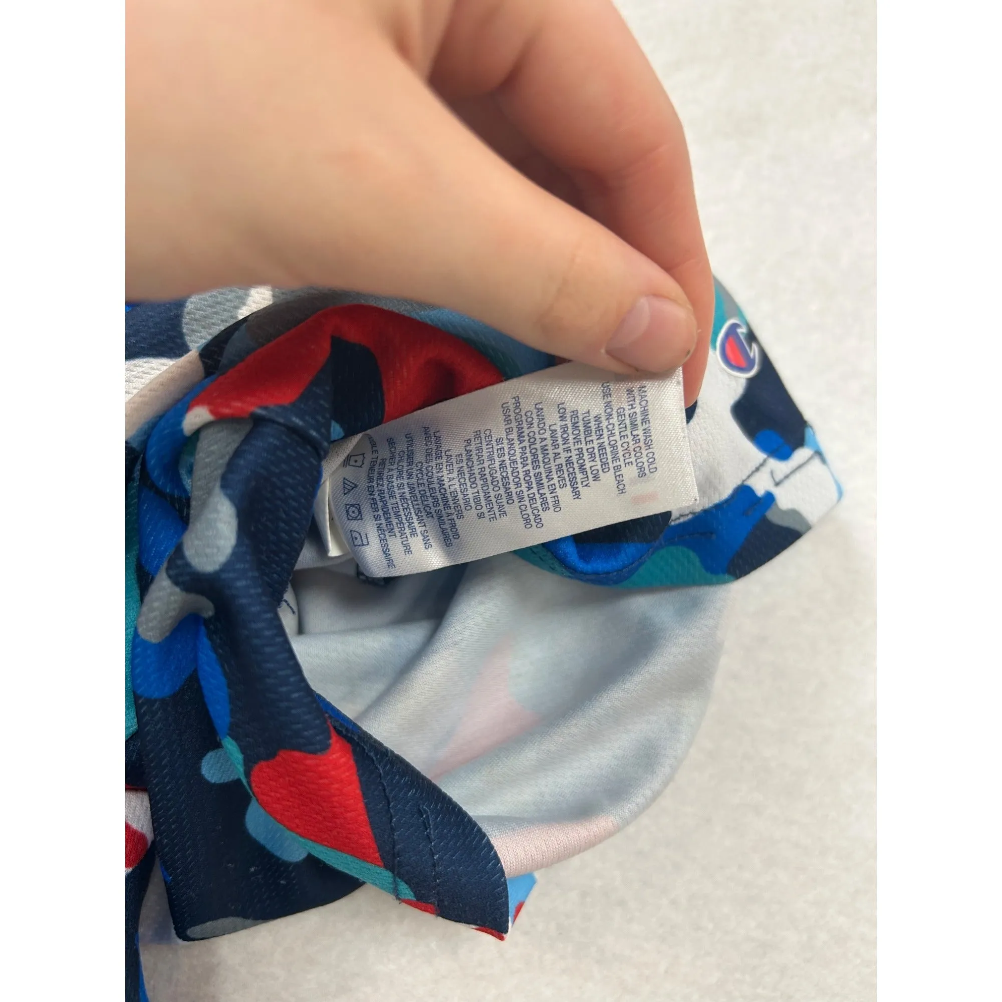 Champion Kids Camo Athletic Shorts Blue/Red/White Mesh #6993
